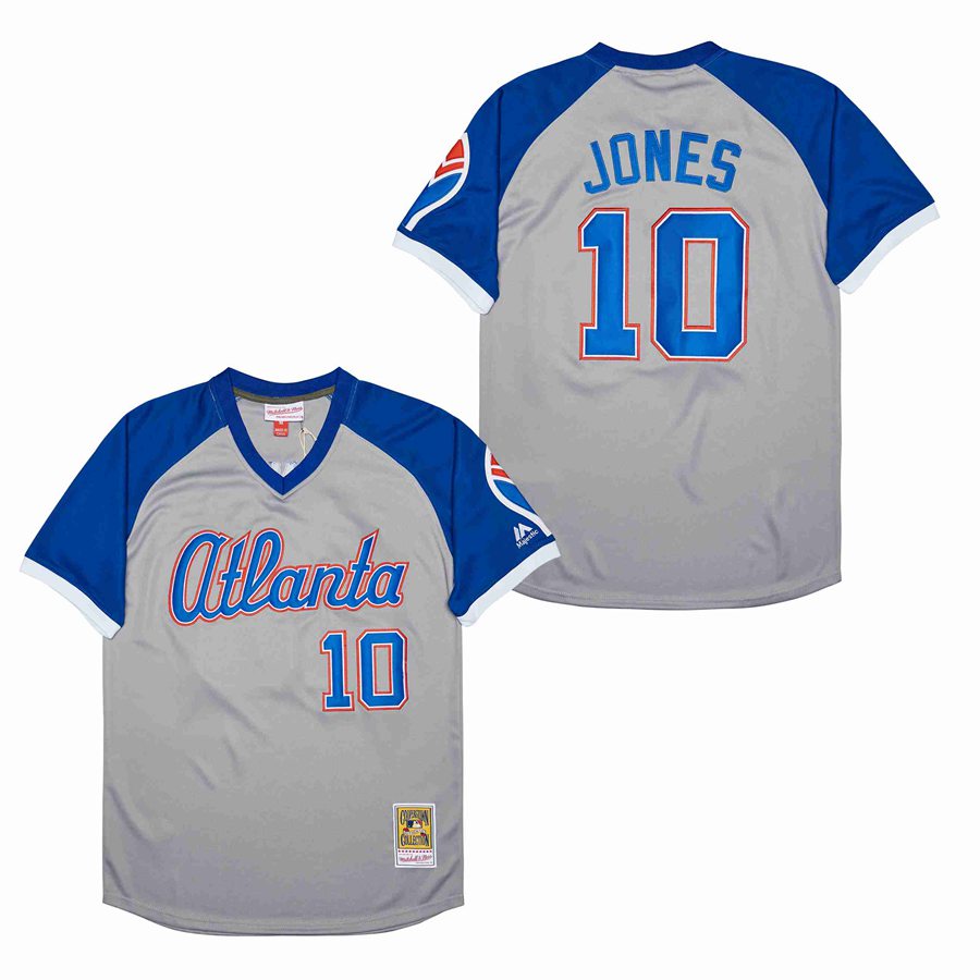 Men Atlanta Braves #10 Jones grey Game 2022 throwback MLB Jersey